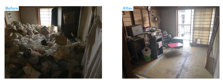 ゴミ袋が積もり過ぎてドアが開かないゴミ屋敷を清掃した事例