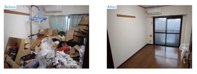 玄関がダンボールで塞がったゴミ屋敷の片付け事例