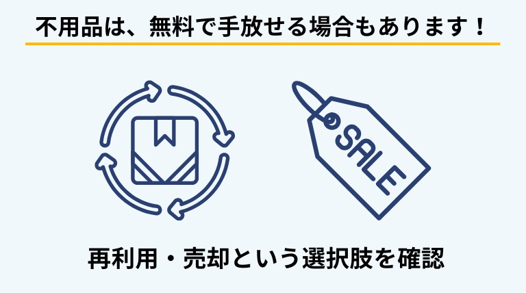 不用品回収の費用をかけずに、リサイクルショップの買取などで無料処分できる方法を解説するバナー画像